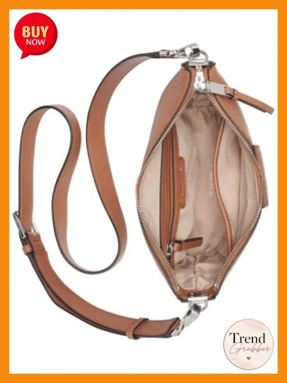 Vegan Leather Crossbody Bag with Zip and Slip Pockets